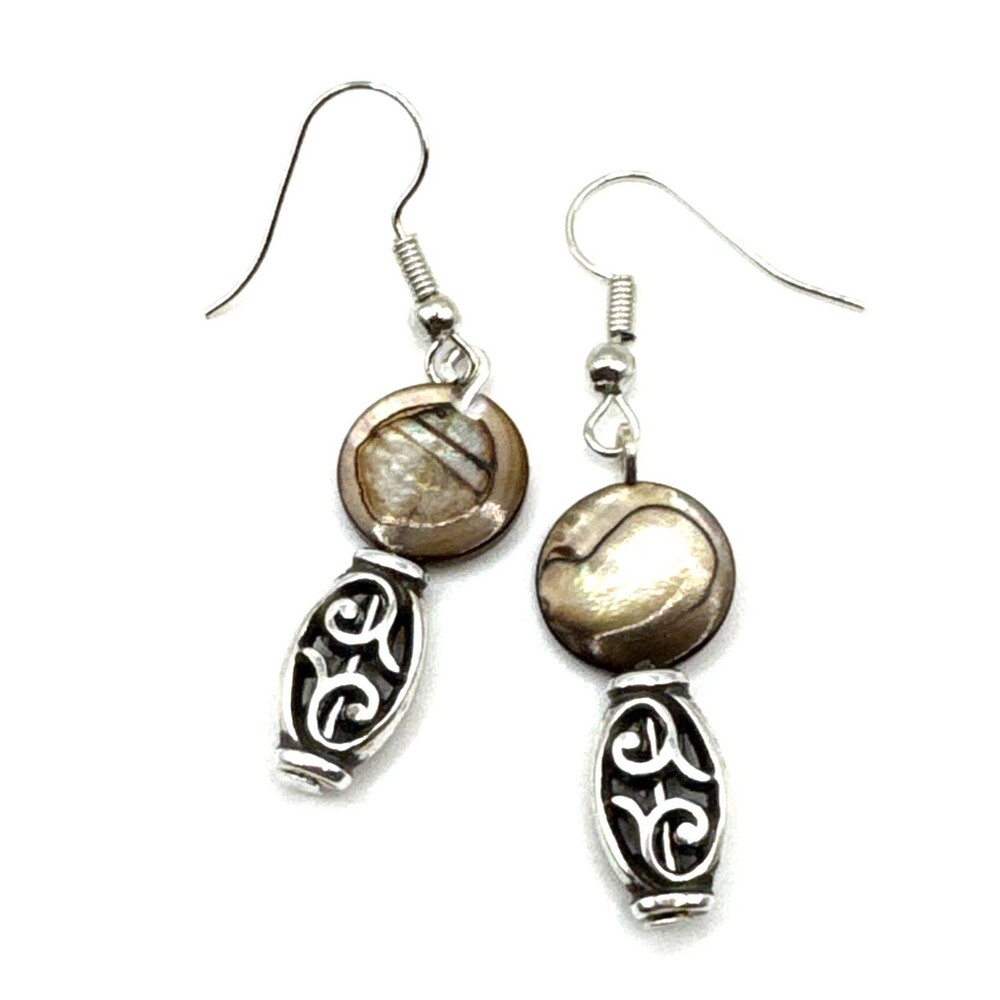 Brighton Riviera Deco Tortoise Beads Shells Ornate Custom Silver Earrings